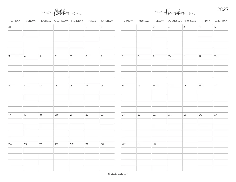 Two Month October November 2027 Calendar Template 05