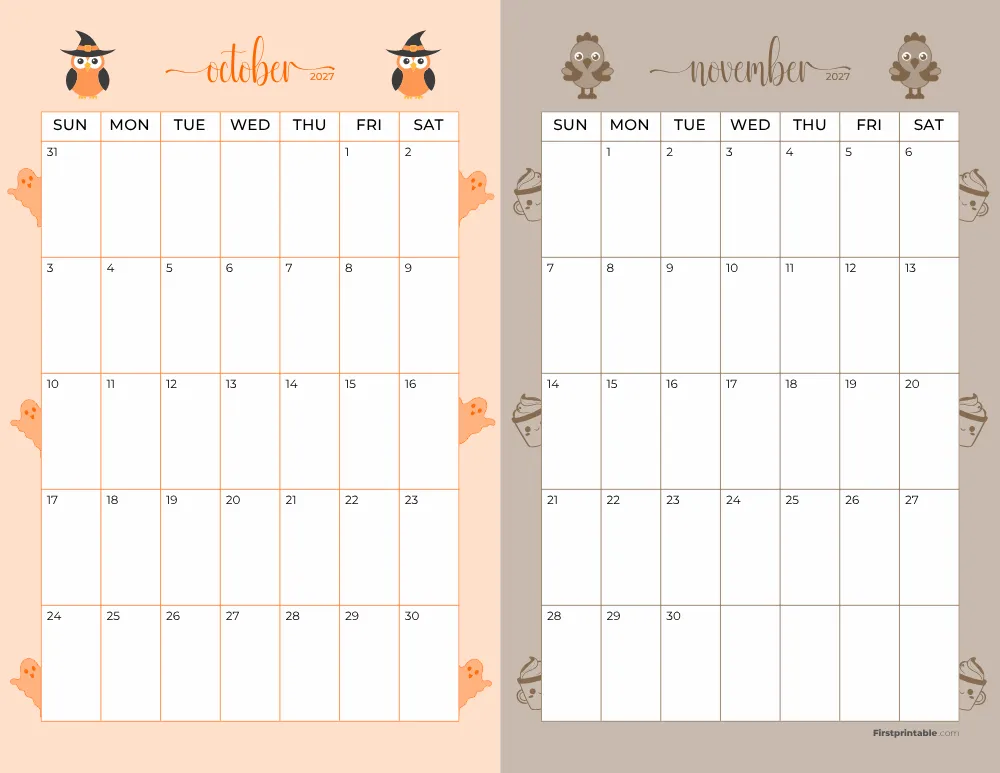 Two Month October November 2027 Calendar Template 07