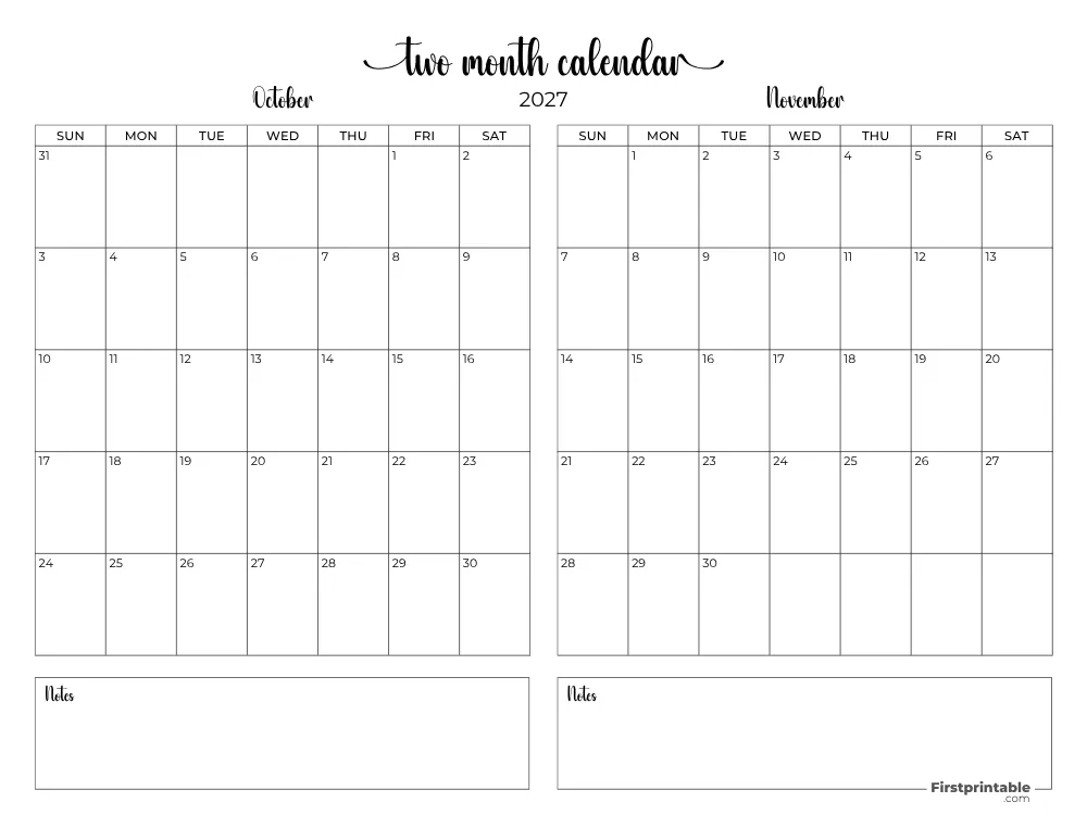 Two Month October November 2027 Calendar Template 08