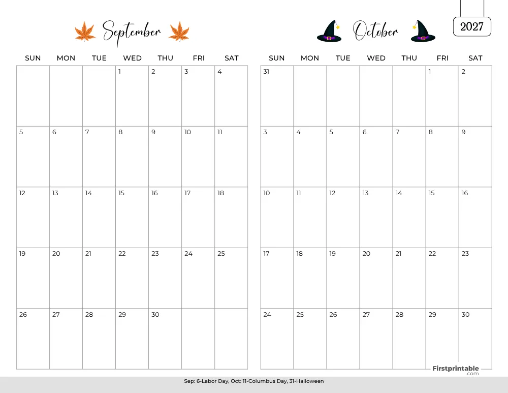 Two Month September October 2027 Calendar Template 01