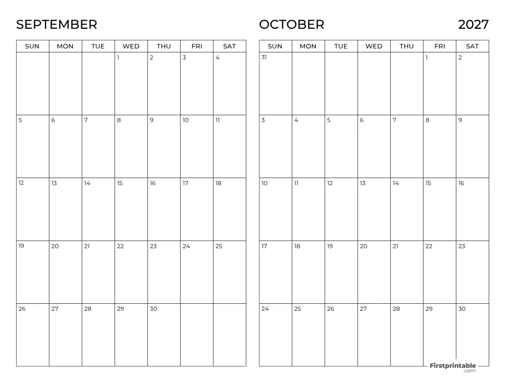 Two Month September October 2027 Calendar Template 03
