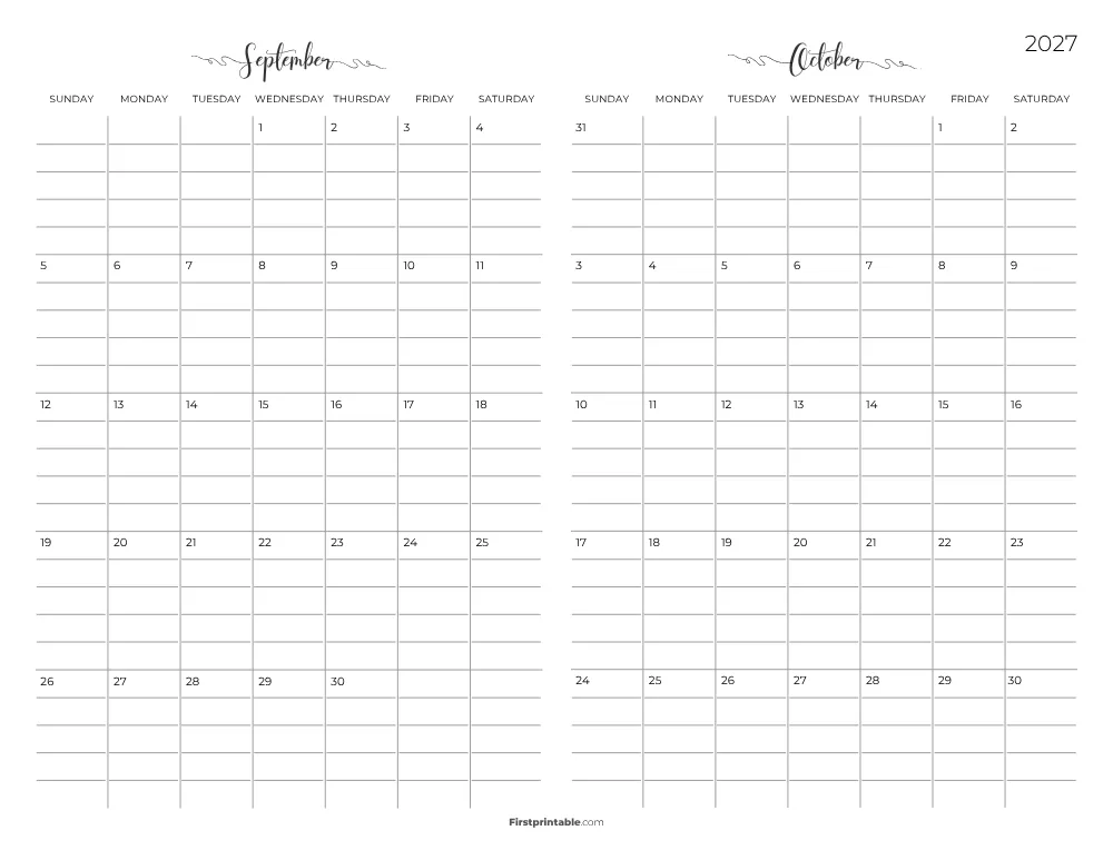 Two Month September October 2027 Calendar Template 05