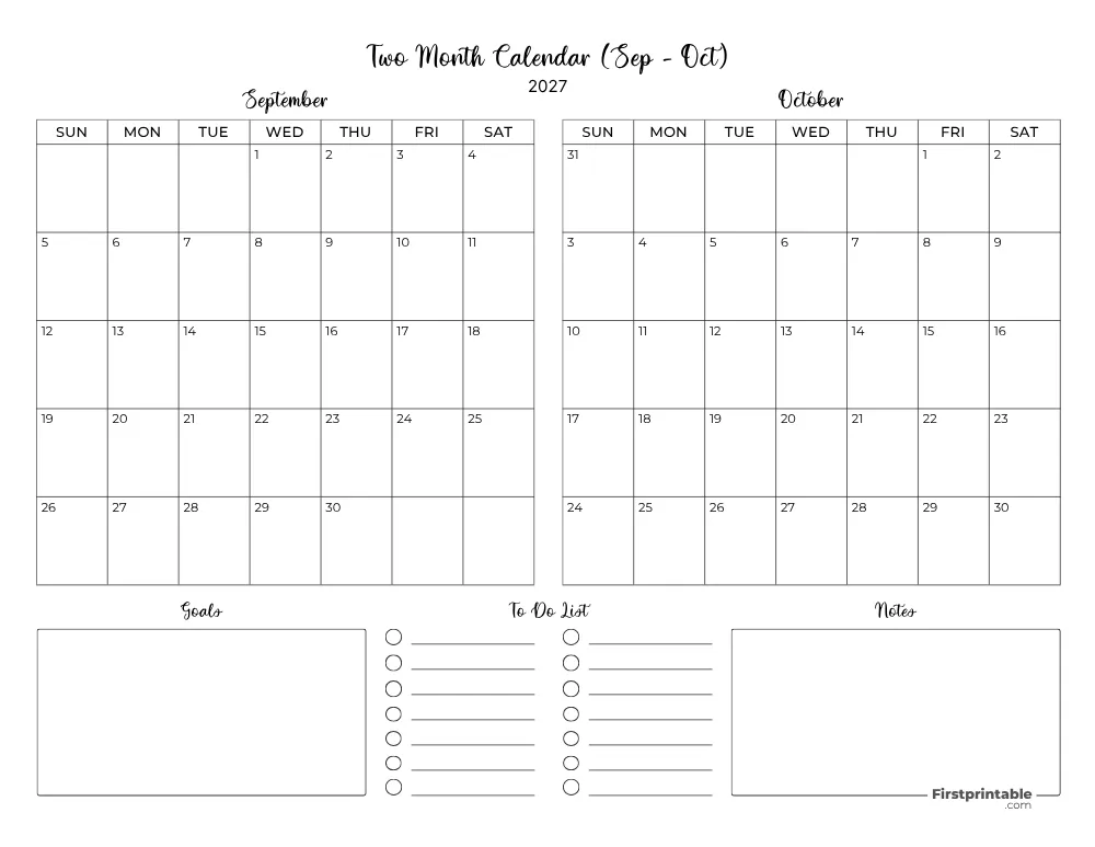 Two Month September October 2027 Calendar Template 06