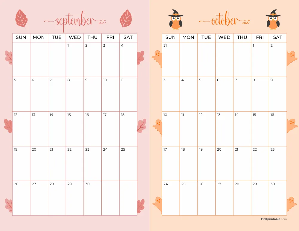 Two Month September October 2027 Calendar Template 07