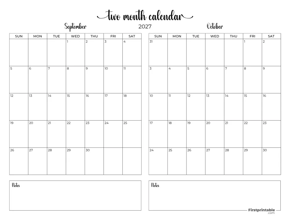 Two Month September October 2027 Calendar Template 08
