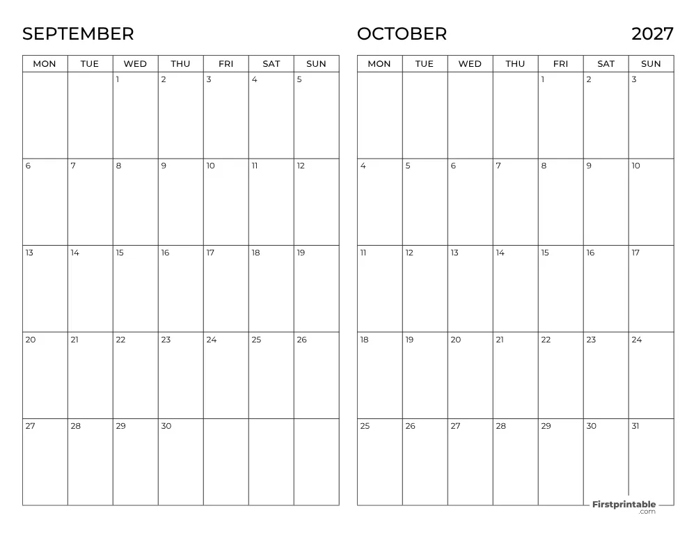 Two Month September October 2027 Calendar Template 10