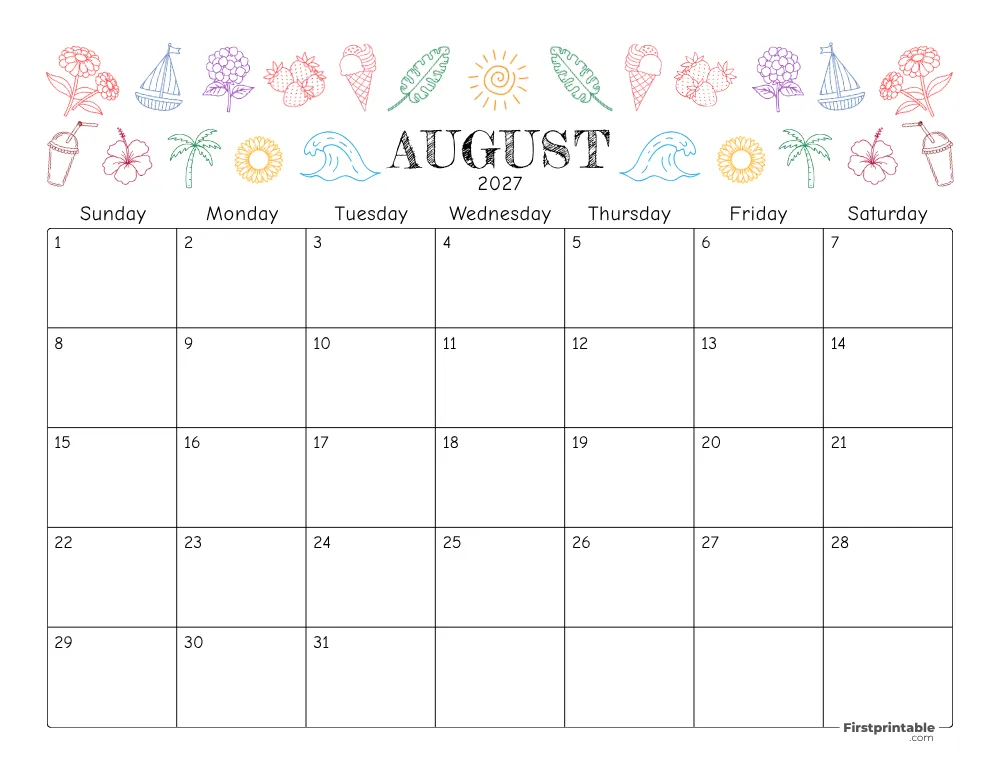 August 2027 Calendar Floral 01