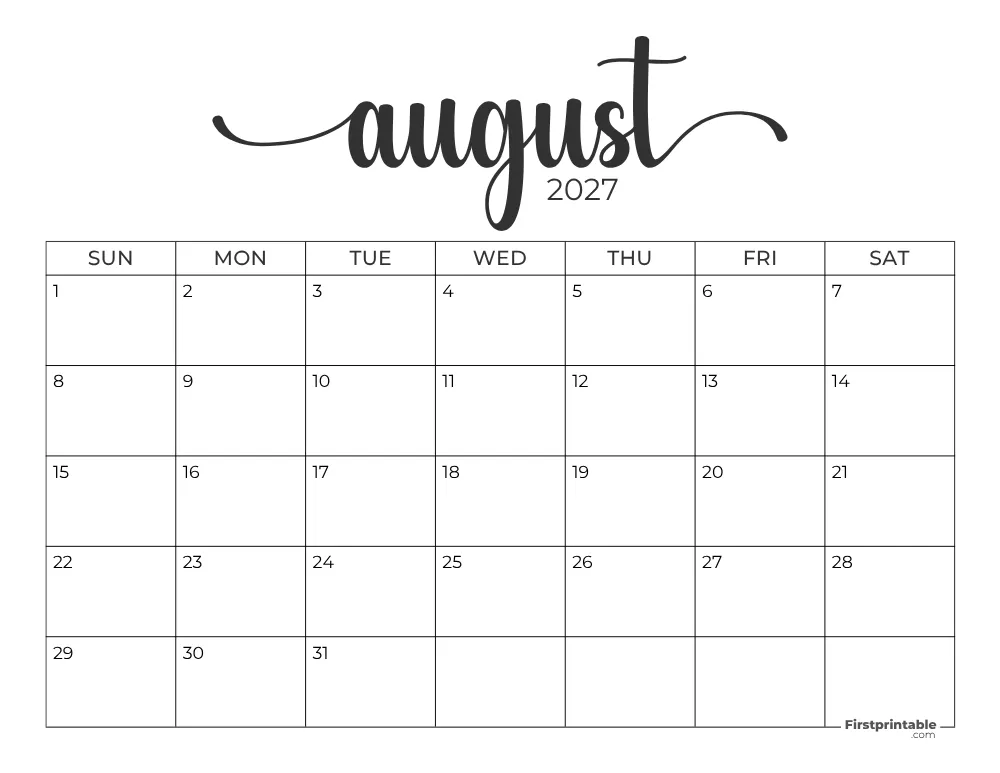 August 2027 Calendar