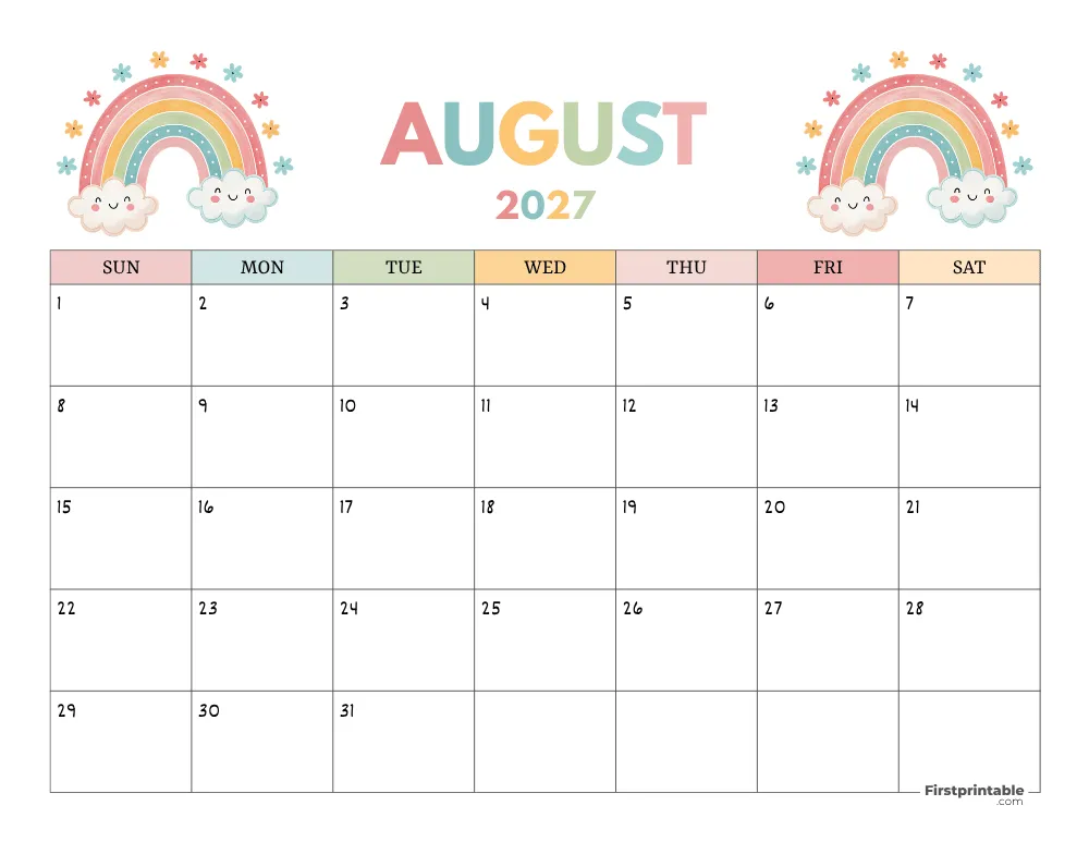 August 2027 Free Calendar