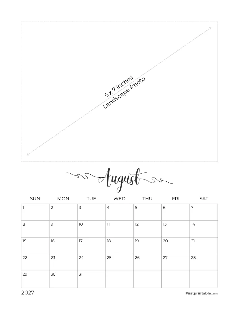 August 2027 Photo Calendar