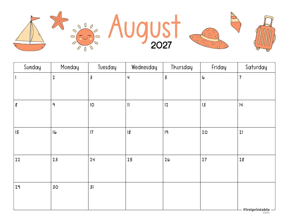 August Calendar 2027 Summer Themed 04