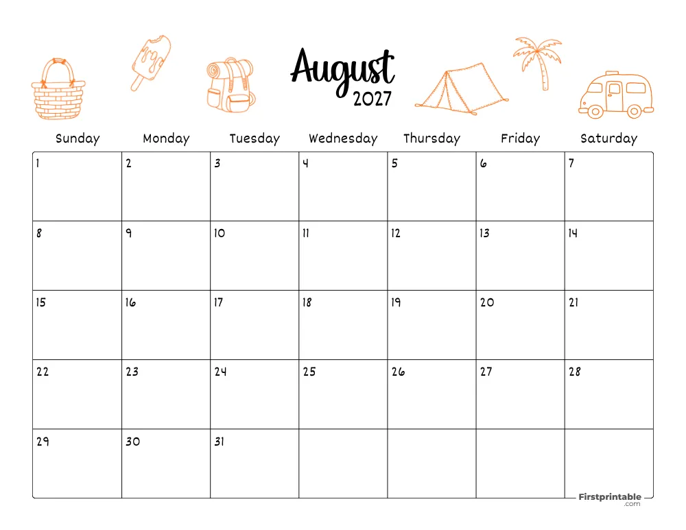 August Calendar 2027 Summer Themed 06