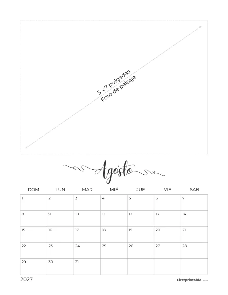 Calendario de fotos de agosto de 2027