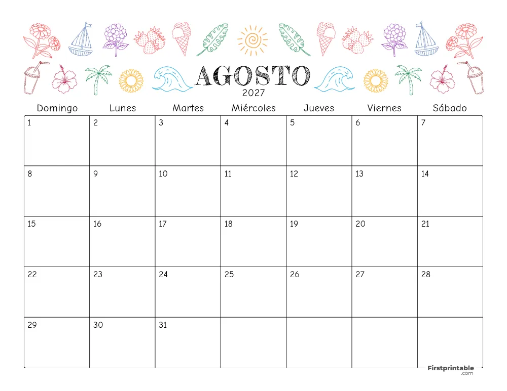 Calendario floral de agosto de 2027 - 01