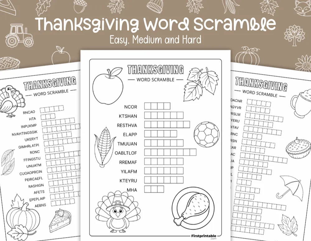 Thanksgiving Word Scramble