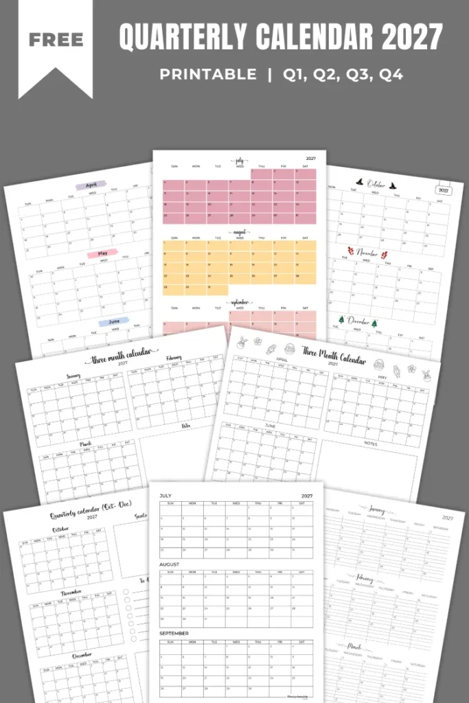 Free Printable Quarterly Calendar 2027
