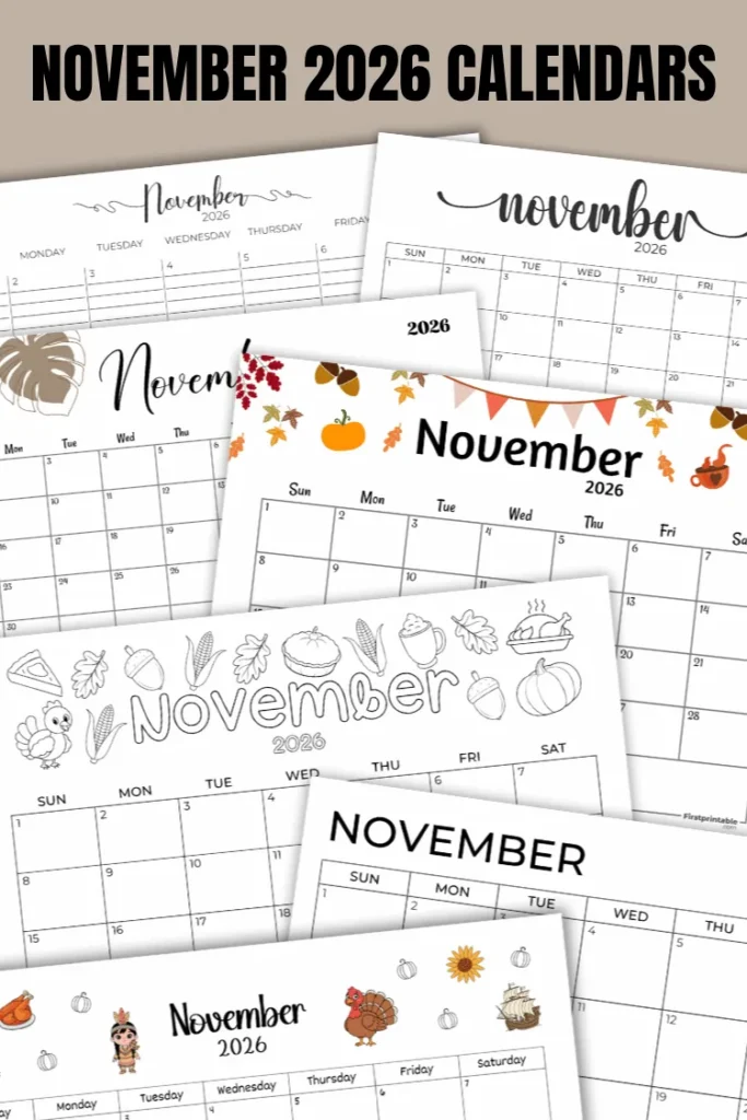 Free Printable November 2026 Calendar