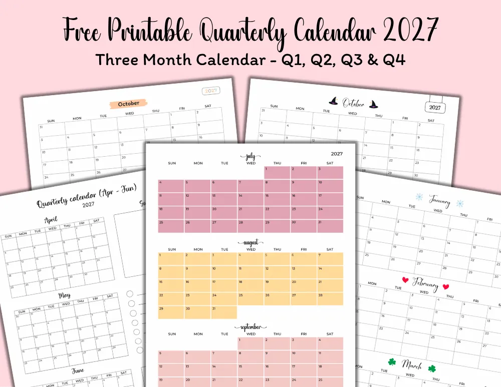 Free Printable Quarterly Calendar 2027 Free Printable Quarterly Calendar 2027