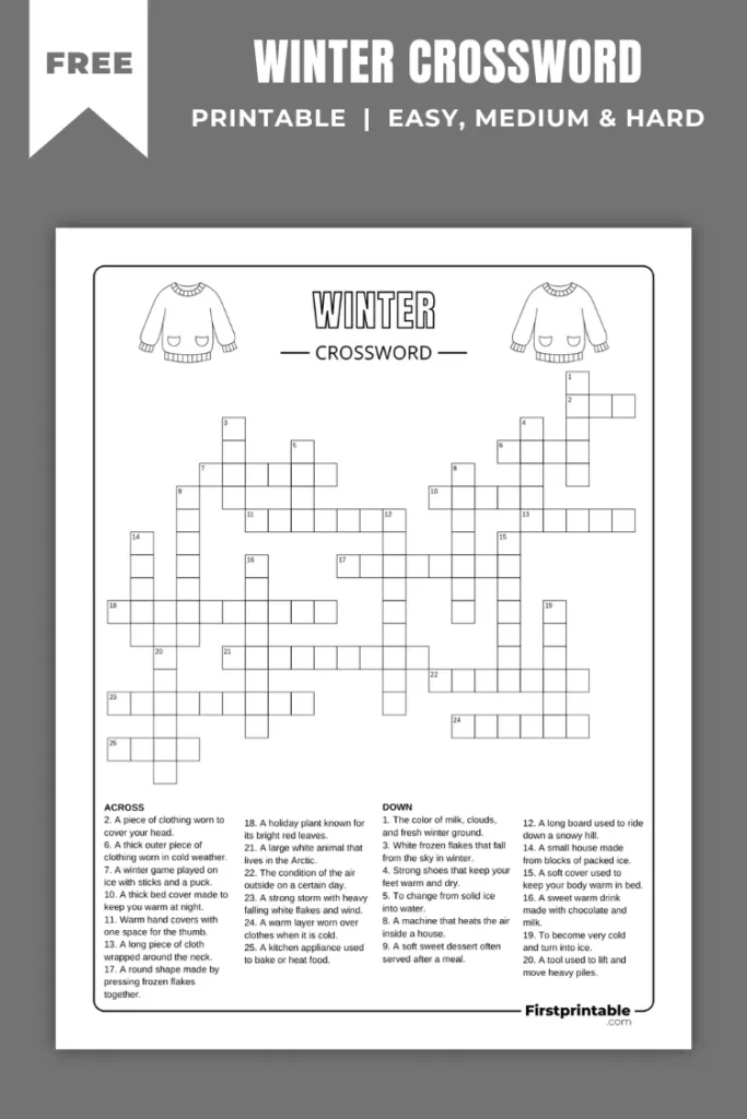 Winter Crossword Puzzles | Free PDF Printables