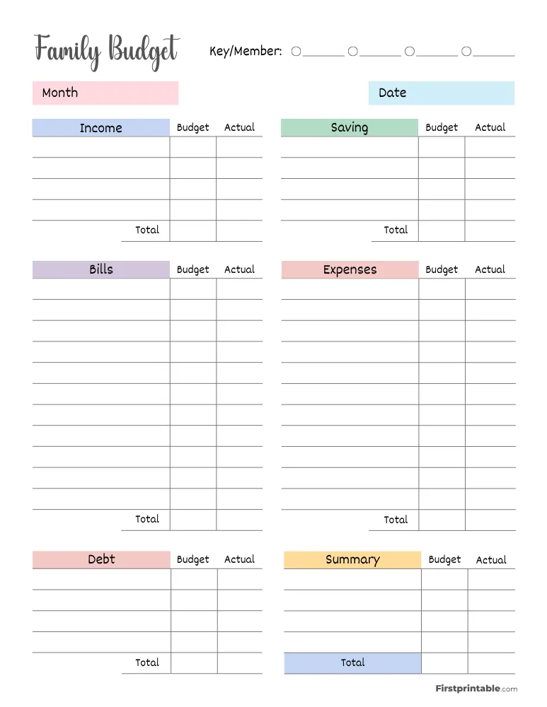 Printable Family Budget Page 01 of 02