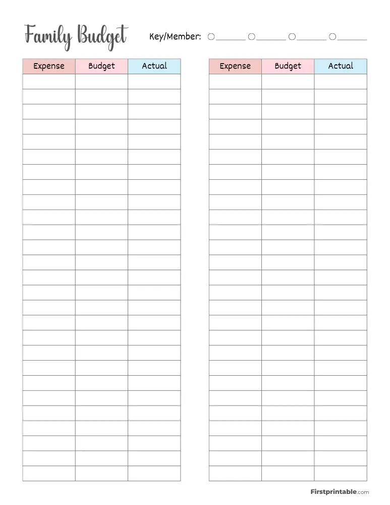 Printable Family Budget Page 02 of 02