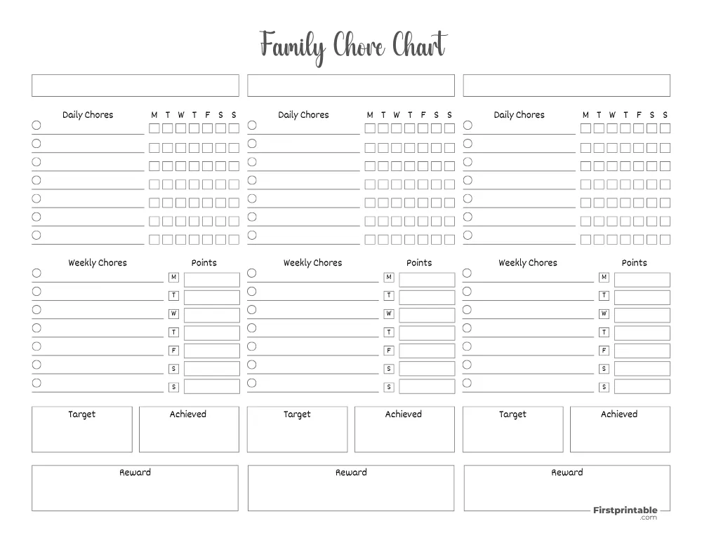 Printable Family Chore Chart Template 01