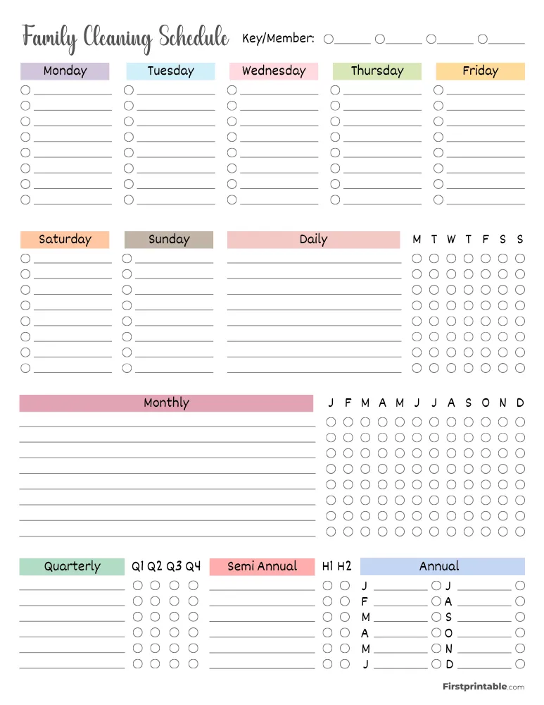 Printable Family Cleaning Schedule Template 01