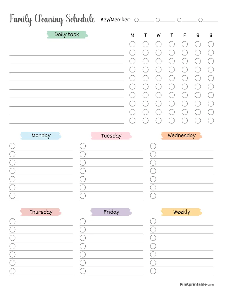 Printable Family Cleaning Schedule Template 02