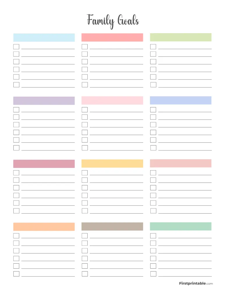 Printable Family Goals