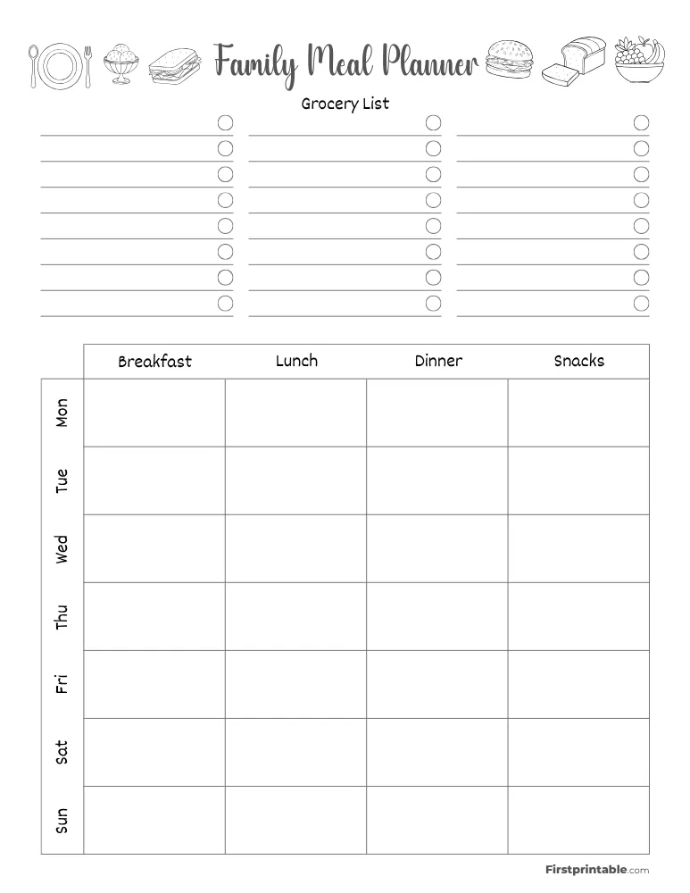 Printable Family Meal Planner Template 01