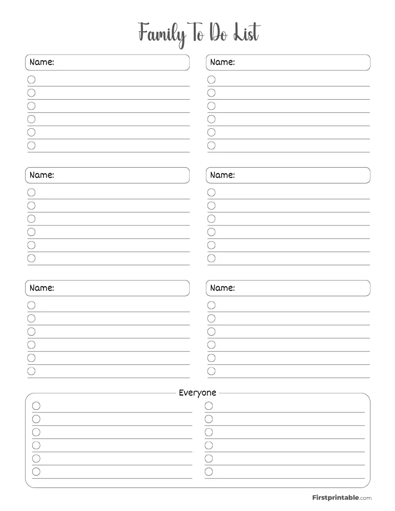 Printable Family To do List Template 01