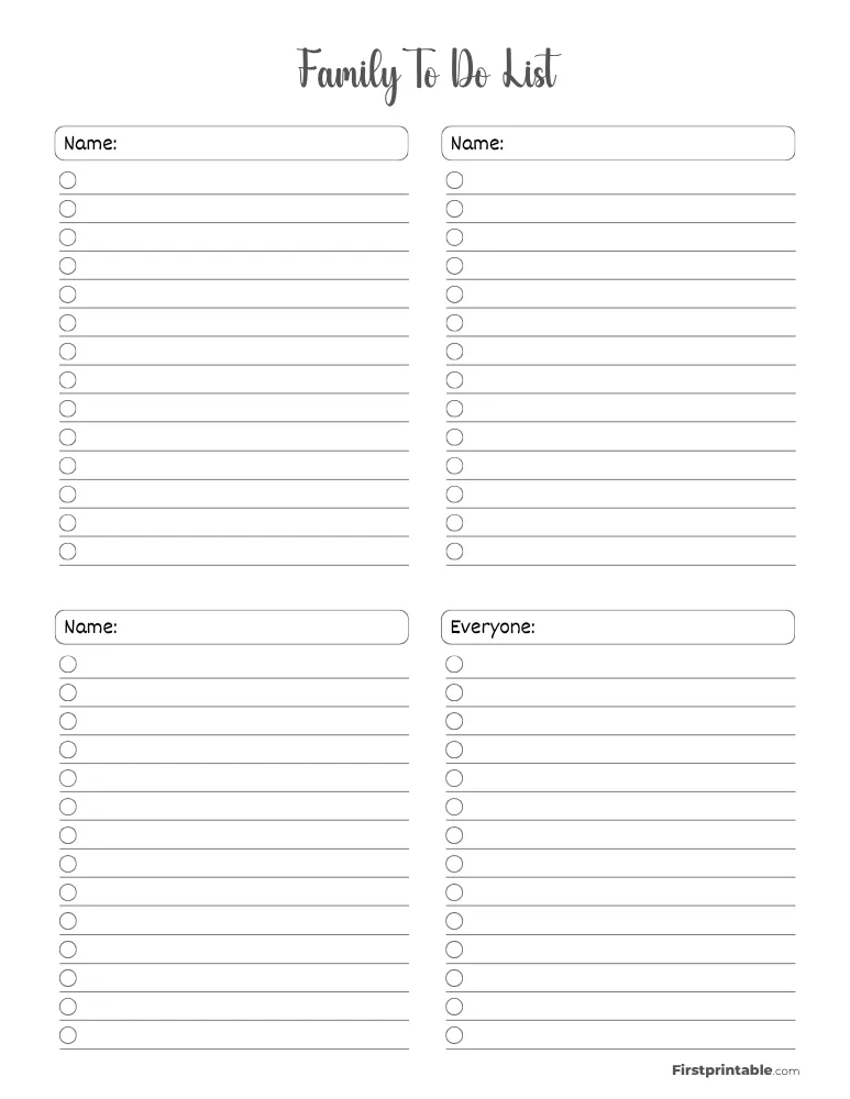 Printable Family To do List Template 02
