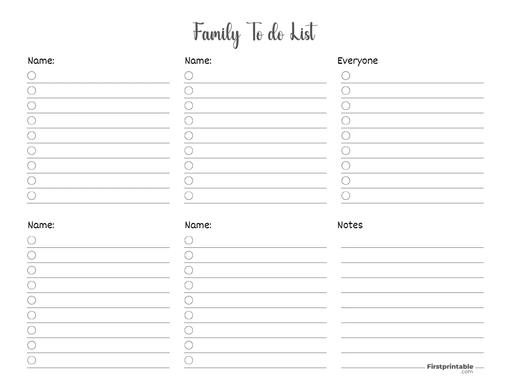 Printable Family To do List Template 03