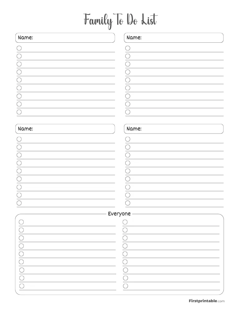 Printable Family To do List Template 04