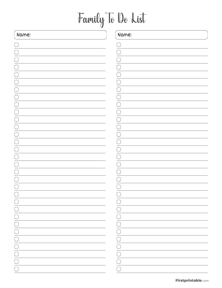 Printable Family To do List Template 05