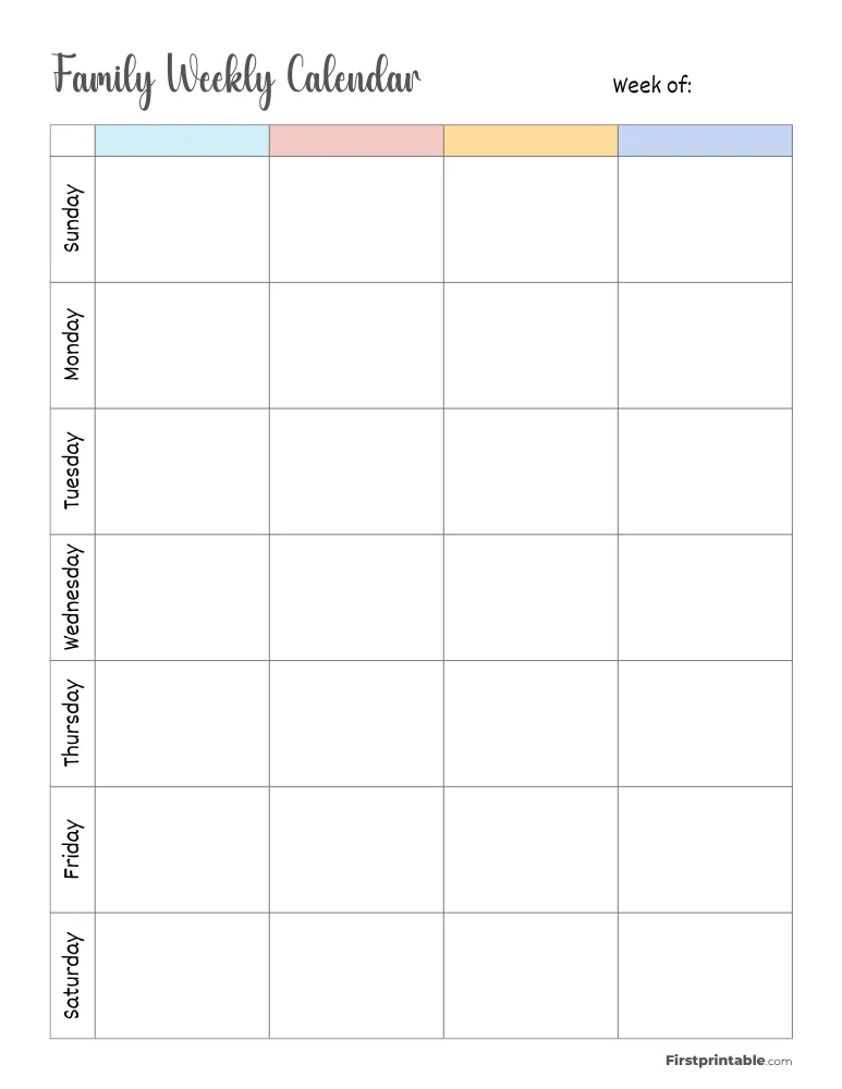 Printable Family Weekly Calendar Template 01