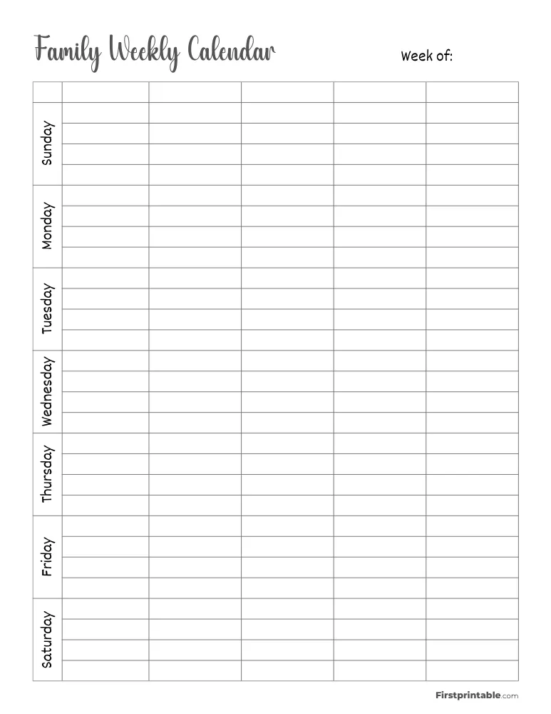 Printable Family Weekly Calendar Template 02