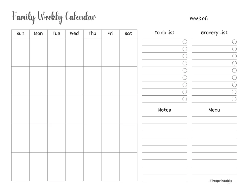Printable Family Weekly Calendar Template 03