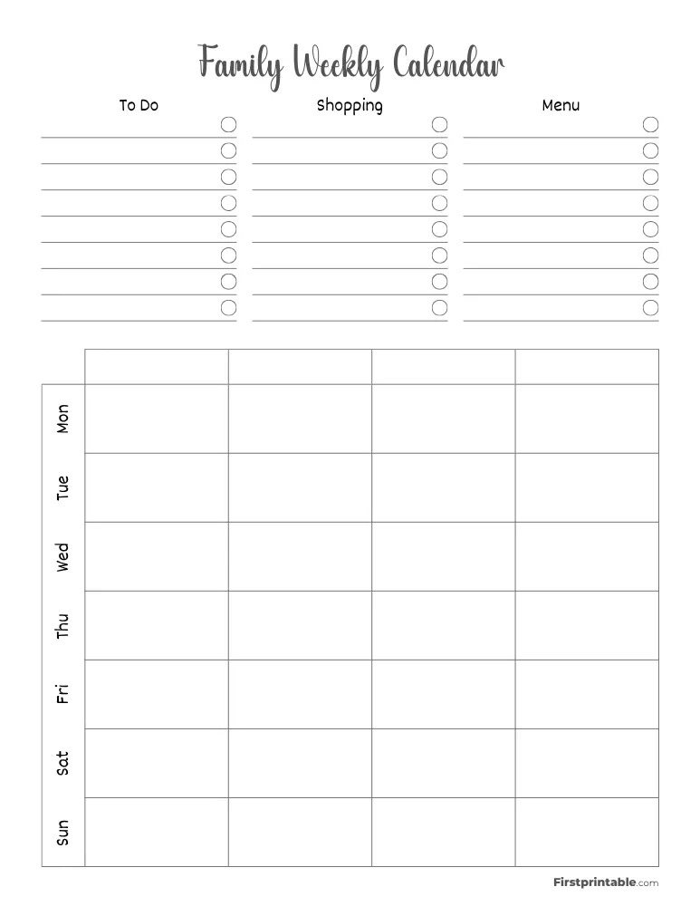 Printable Family Weekly Calendar Template 04