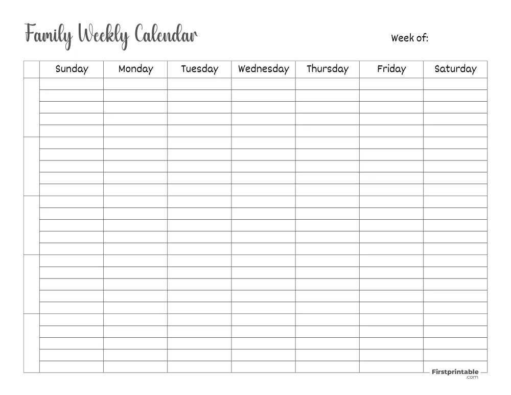 Printable Family Weekly Calendar Template 06