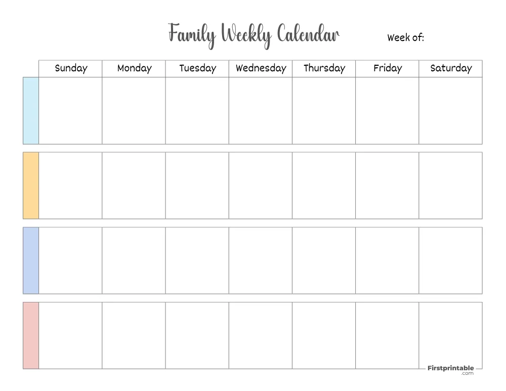 Printable Family Weekly Calendar Template 07