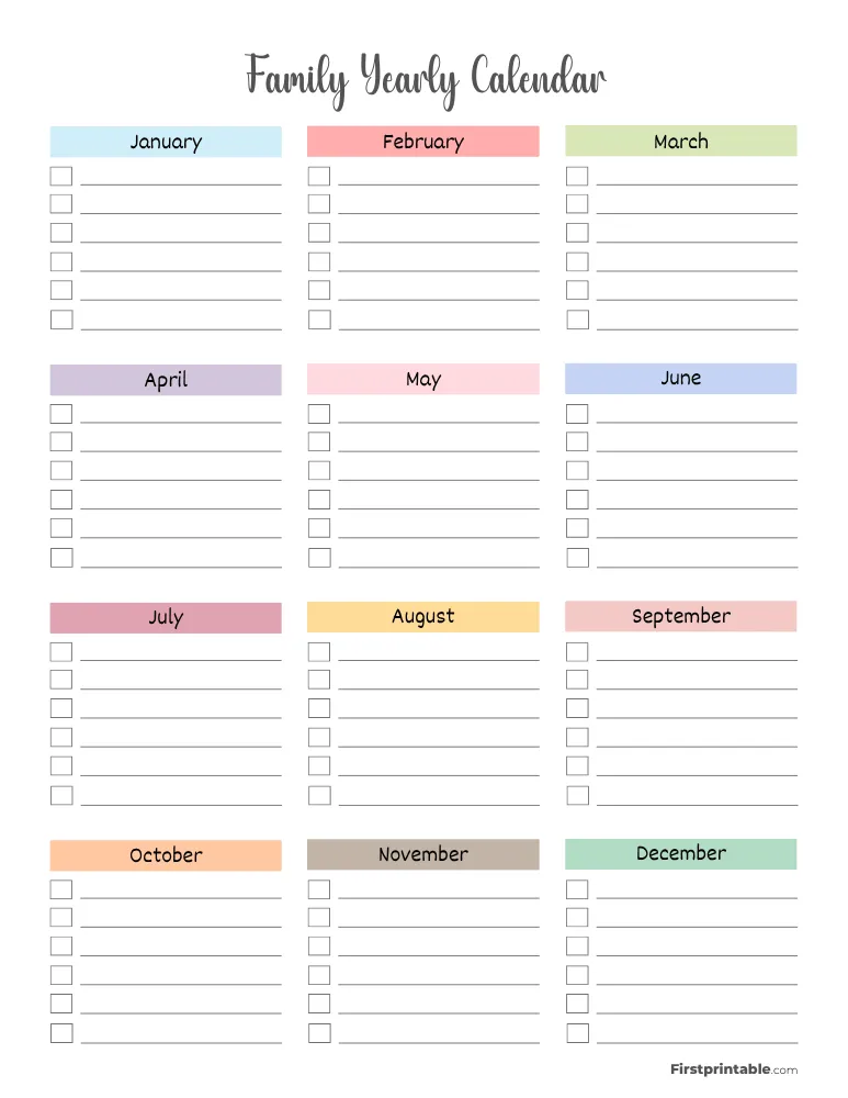 Printable Family Yearly Calendar Template 01