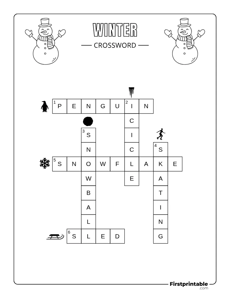 Printable Winter Crossword Easy 02 Answer Key