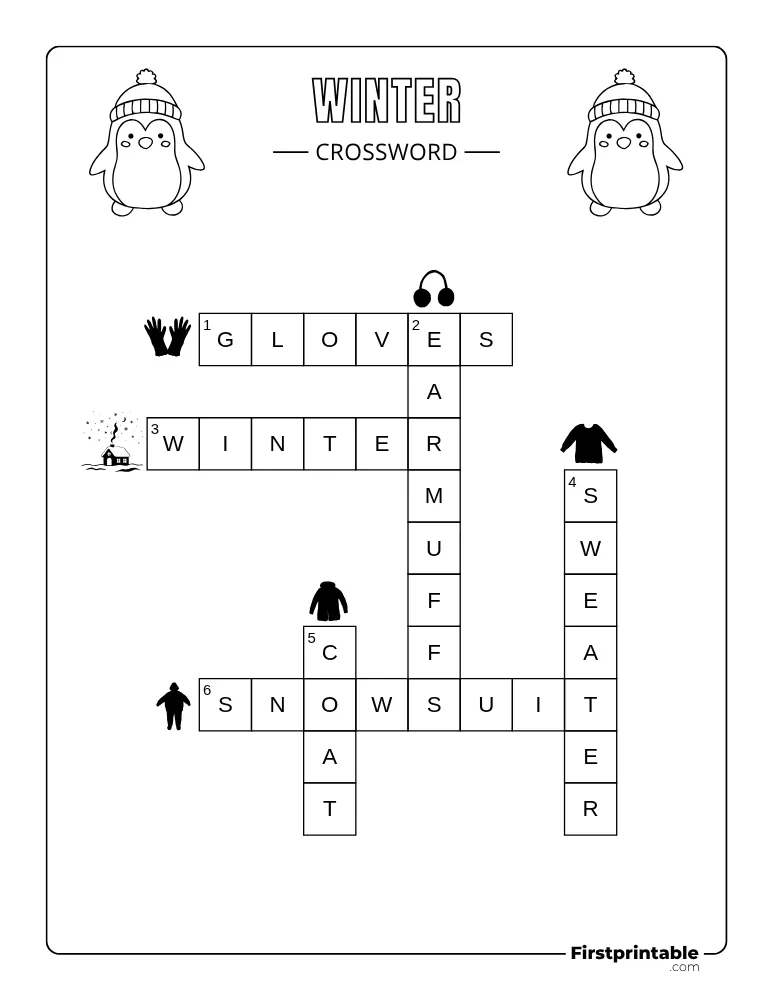 Printable Winter Crossword Easy 03 Answer Key