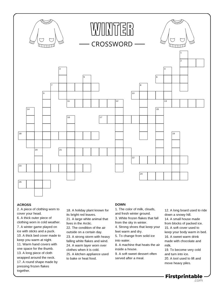 Printable Winter Crossword Hard 01