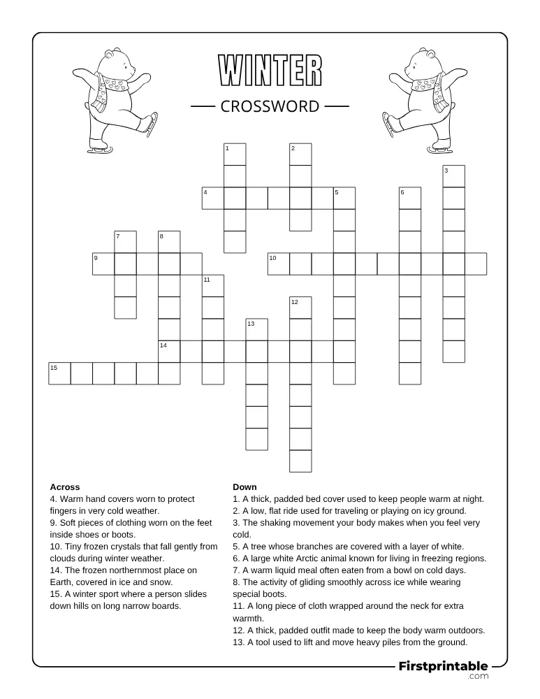 Printable Winter Crossword Medium 01