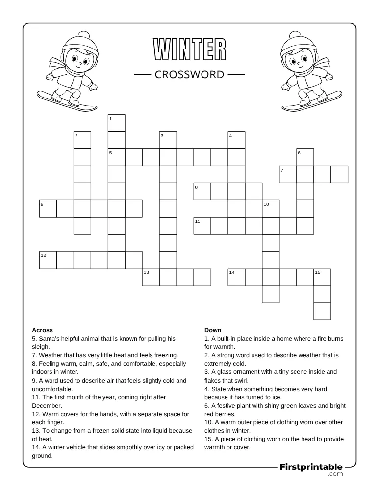 Printable Winter Crossword Medium 02