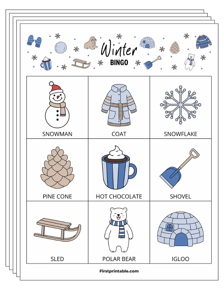 Winter Bingo 01 3x3 30 Cards Half Page