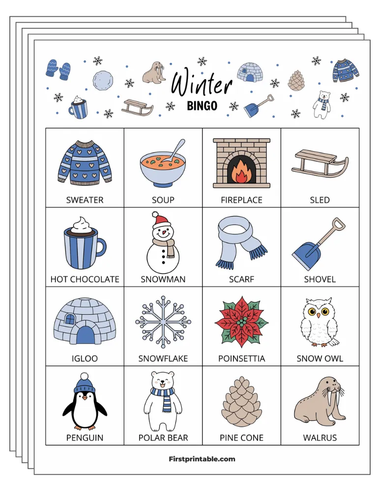 Winter Bingo 01 4x4 30 Cards Half Page