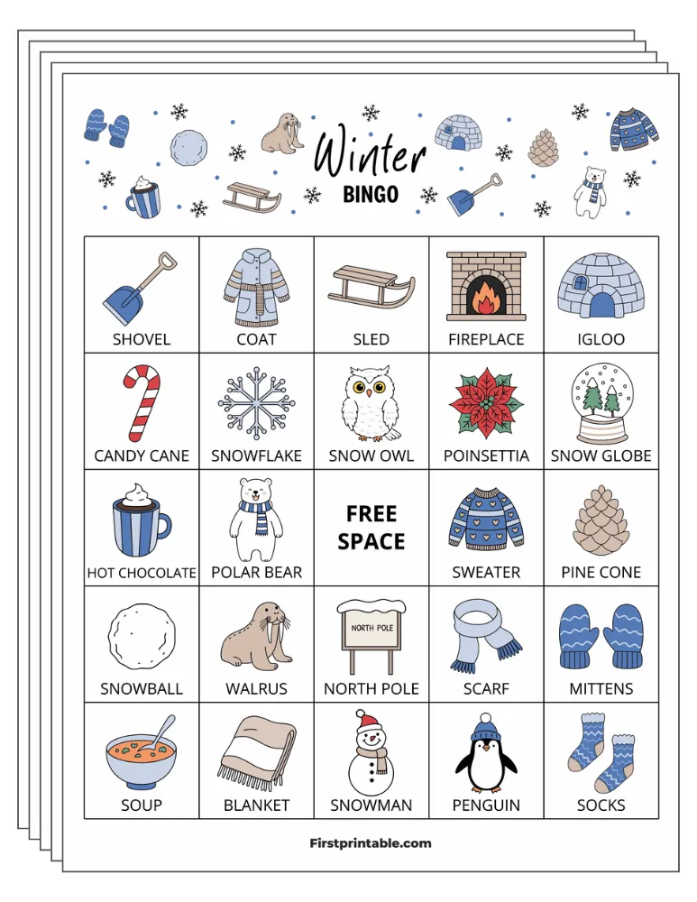 Winter Bingo 01 5x5 30 Cards Half Page